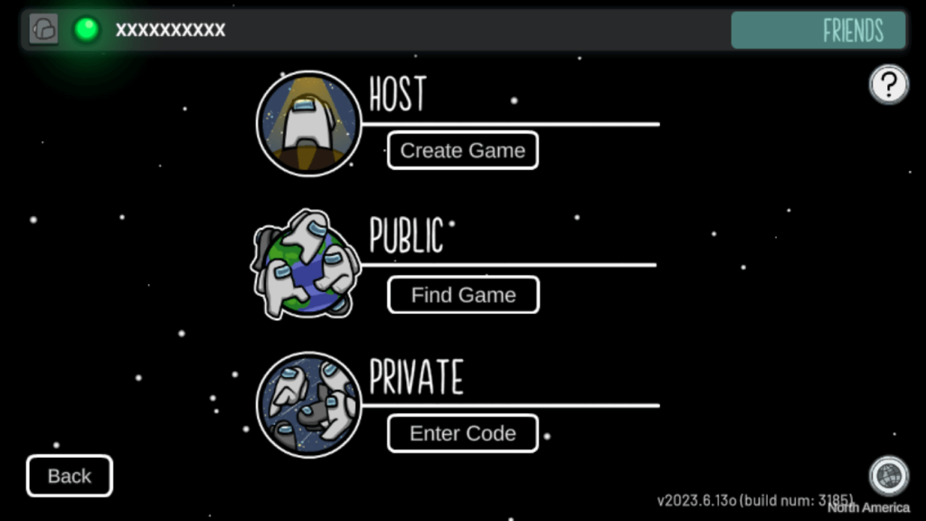 create game screen among us