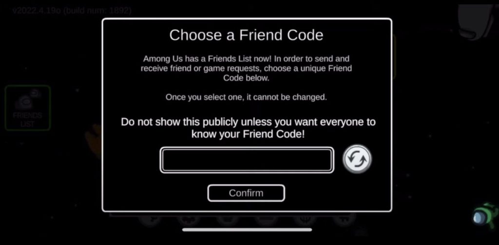 among us change friend code